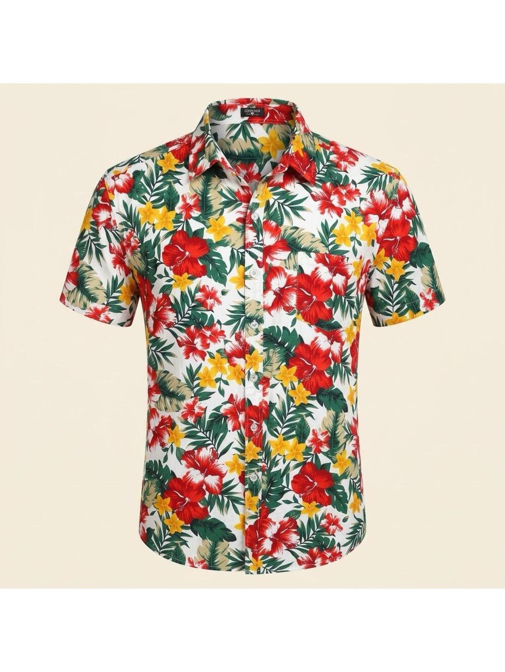 Coofandy Men's Hawaiian Shirt Button Down Collared Short Sleeve Top  Size Large